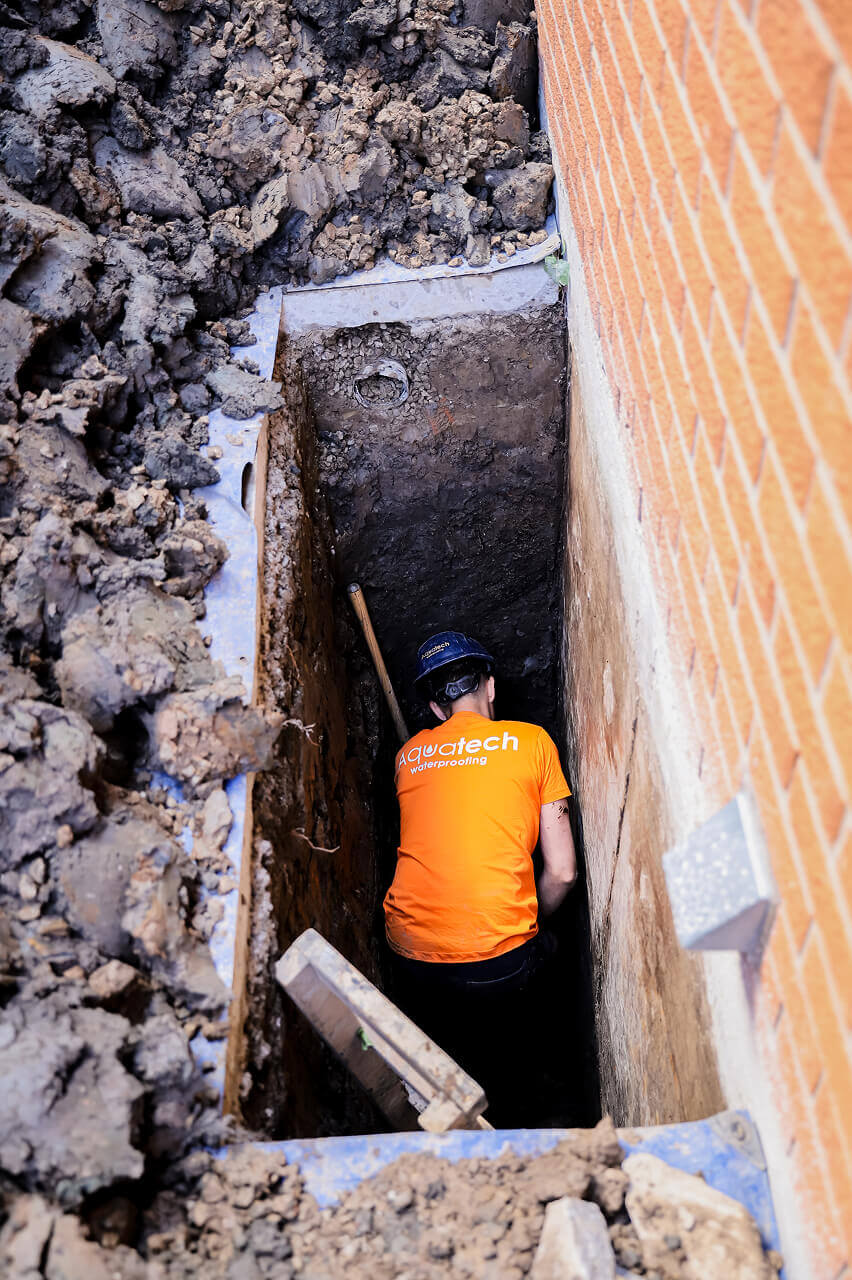 Foundation waterproofing project work for a residential basement