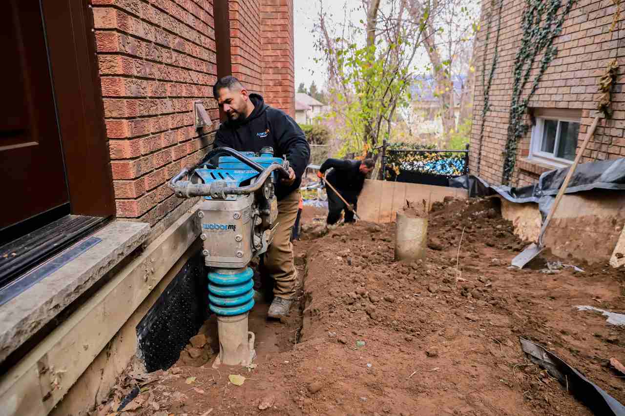 aquatech waterproofing digging trench downspout