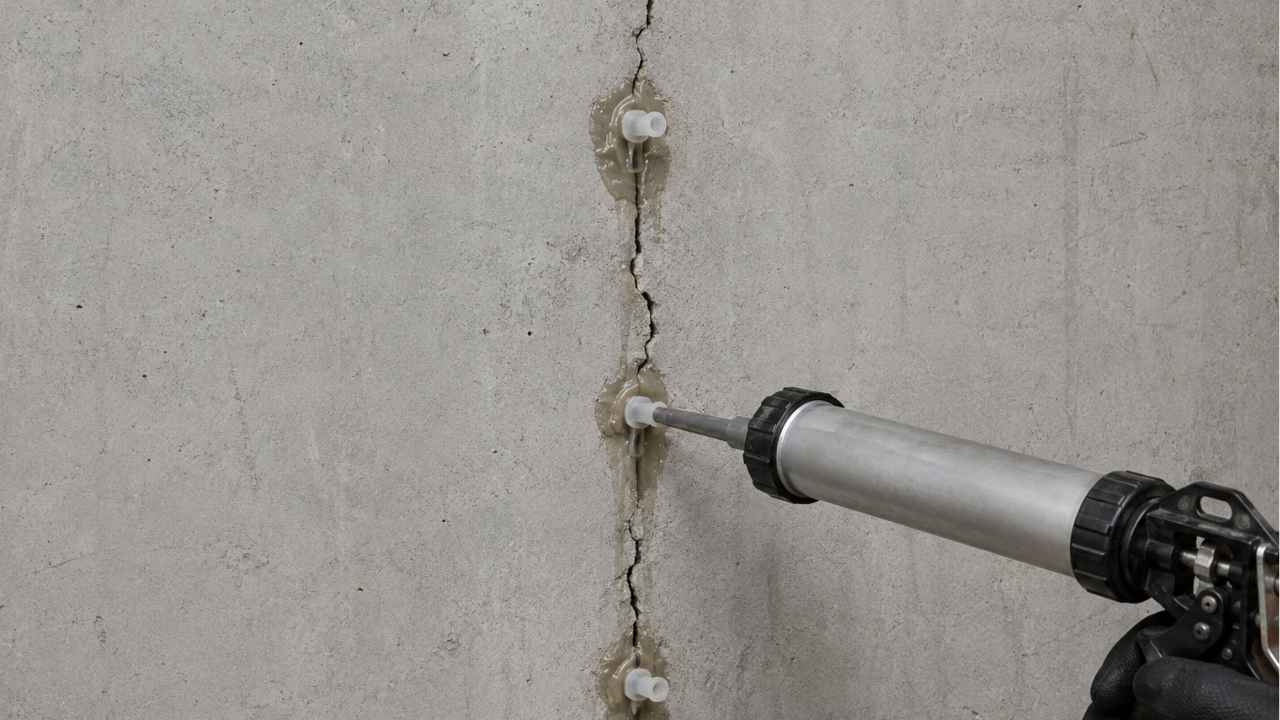 Basement foundation crack repair using epoxy injection by Aquatech Waterproofing Toronto